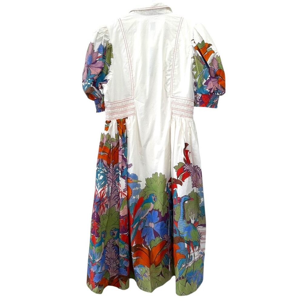 Anthropologie Maeve Puff Sleeve Smocked Shirt Dress Tropical Print Size XL - Picture 6 of 10